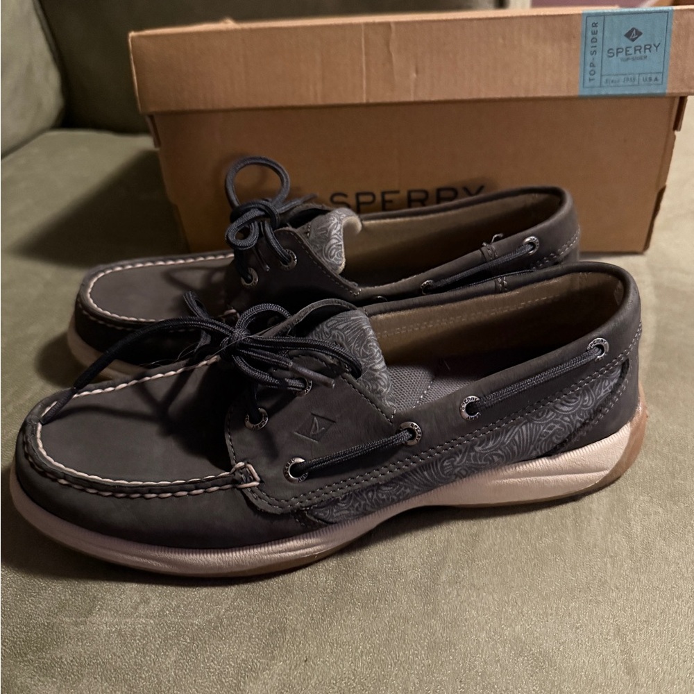Sperry Gray Boat Shoes with Moccasin Construction